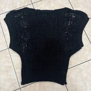 Puff & Bear Women Sheer Open Knit Sweater S Goth Boho Whimsigoth Festival Grunge